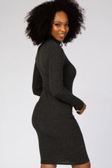 Charcoal Ribbed Mock Neck Fitted Dress