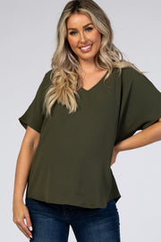 Olive Short Sleeve Maternity Blouse