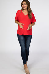 Red Short Sleeve Maternity Blouse