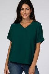 Forest Green Short Sleeve Maternity Blouse