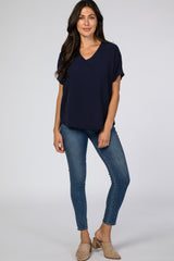 Navy Short Sleeve Blouse