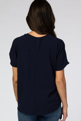 Navy Short Sleeve Blouse