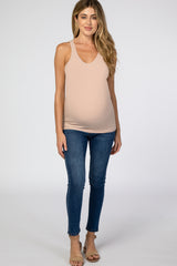 Peach Ribbed Racerback Maternity Tank Top