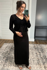 Black Ribbed Side Slit Maternity Maxi Dress
