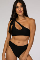 Black Cutout One Shoulder Bikini Set