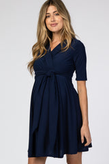 Navy Waist Tie Maternity Nursing Dress