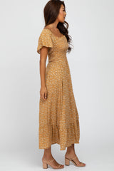 Mustard Floral Smocked Maxi Dress