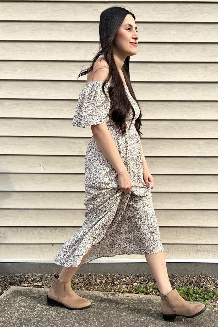 Ivory Floral Smocked Maxi Dress