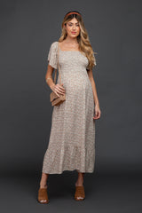 Ivory Floral Smocked Maternity Maxi Dress