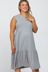 Heather Grey Ribbed Sleeveless Plus Maternity Midi Dress