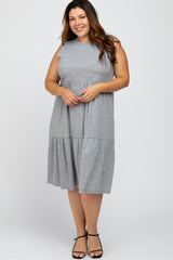 Heather Grey Ribbed Sleeveless Plus Maternity Midi Dress