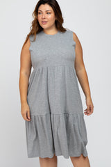 Heather Grey Ribbed Sleeveless Plus Midi Dress