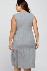 Heather Grey Ribbed Sleeveless Plus Midi Dress