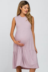 Lavender Ribbed Sleeveless Maternity Midi Dress