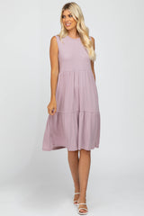 Lavender Ribbed Sleeveless Maternity Midi Dress