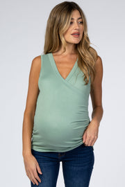 Light Olive Crossover Ruched Maternity Nursing Tank