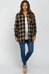 Taupe Black Plaid Button Down Maternity Top