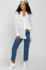 White Lightweight Sheer Button Down Blouse