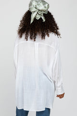 White Lightweight Sheer Button Down Blouse