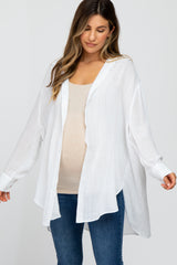 White Lightweight Sheer Button Down Maternity Blouse