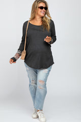 Charcoal Colorblock Sleeve Maternity Plus Top