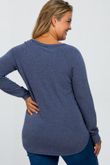 Navy Blue Soft Knit Maternity Plus Long Sleeve Top