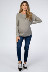 Heather Grey Brushed Waffle Knit Maternity Top