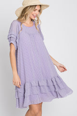 Lavender Chiffon Swiss Dot Ruffle Hem Maternity Midi Dress