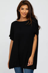 Black Short Sleeve Boatneck Maternity Top