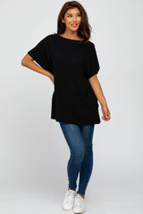 Black Short Sleeve Boatneck Top