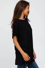 Black Short Sleeve Boatneck Top