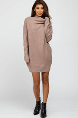 Taupe Funnel Neck Dolman Sleeve Maternity Mini Dress