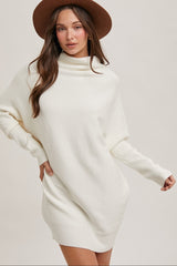 Cream Funnel Neck Dolman Sleeve Mini Dress