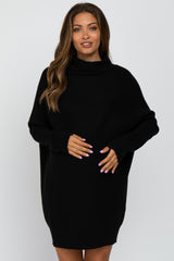 Black Funnel Neck Dolman Sleeve Maternity Mini Dress