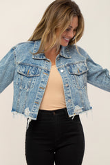 Light Blue Distressed Cropped Denim Jacket