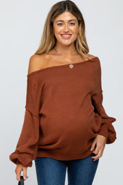 Camel Boat Neck Bubble Sleeve Maternity Sweater