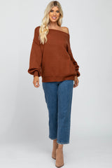 Camel Boat Neck Bubble Sleeve Sweater