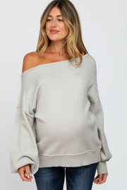 Grey Boat Neck Bubble Sleeve Maternity Sweater