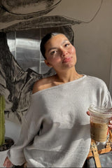 Grey Boat Neck Bubble Sleeve Sweater