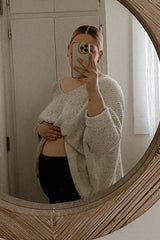 White Speckled Oversized Maternity Sweater