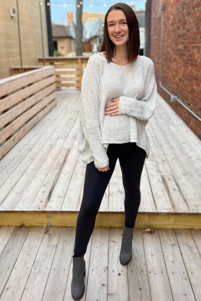 White Speckled Oversized Maternity Sweater
