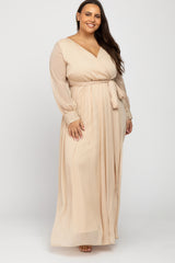 Cream Metallic Chiffon Plus Maxi Dress