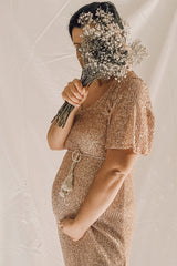 Pink Sequin Short Sleeve Maternity Maxi Dress