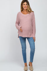 Light Pink Dropped Shoulder Maternity Sweater