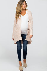 Light Pink Popcorn Knit Hi-Low Maternity Cardigan