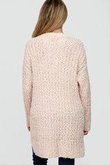 Light Pink Popcorn Knit Hi-Low Maternity Cardigan