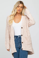 Light Pink Popcorn Knit Hi-Low Maternity Cardigan