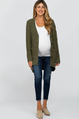 Olive Popcorn Knit Hi-Low Maternity Cardigan