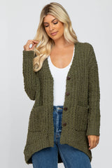 Olive Popcorn Knit Hi-Low Maternity Cardigan