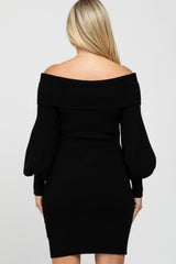 Black Off Shoulder Bubble Sleeve Maternity Sweater Dress